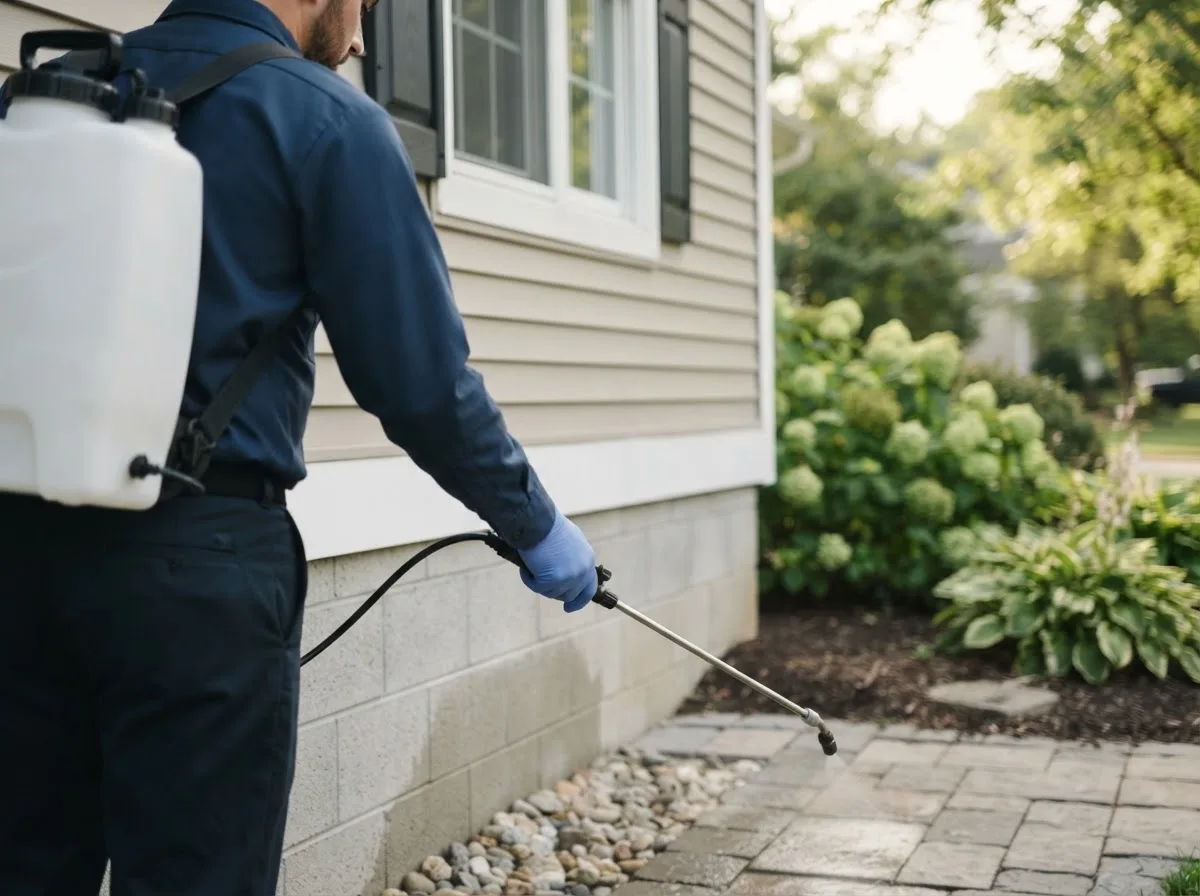 Pest control technician inspecting a home in York, ND